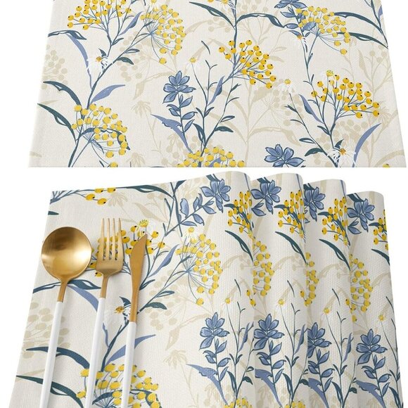 Dining Table Placemats Set Of 6Cotton Linen,Vintage Floral Plant,Heat Resistant - Picture 8 of 8